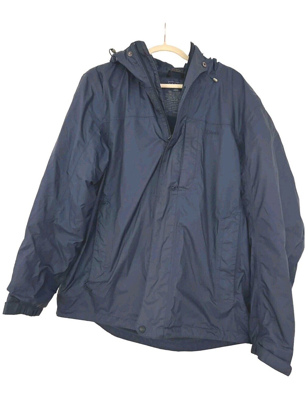 Lands End Size L Men’s Hooded Fleece Lined Parka Navy Blue Nylon Shell